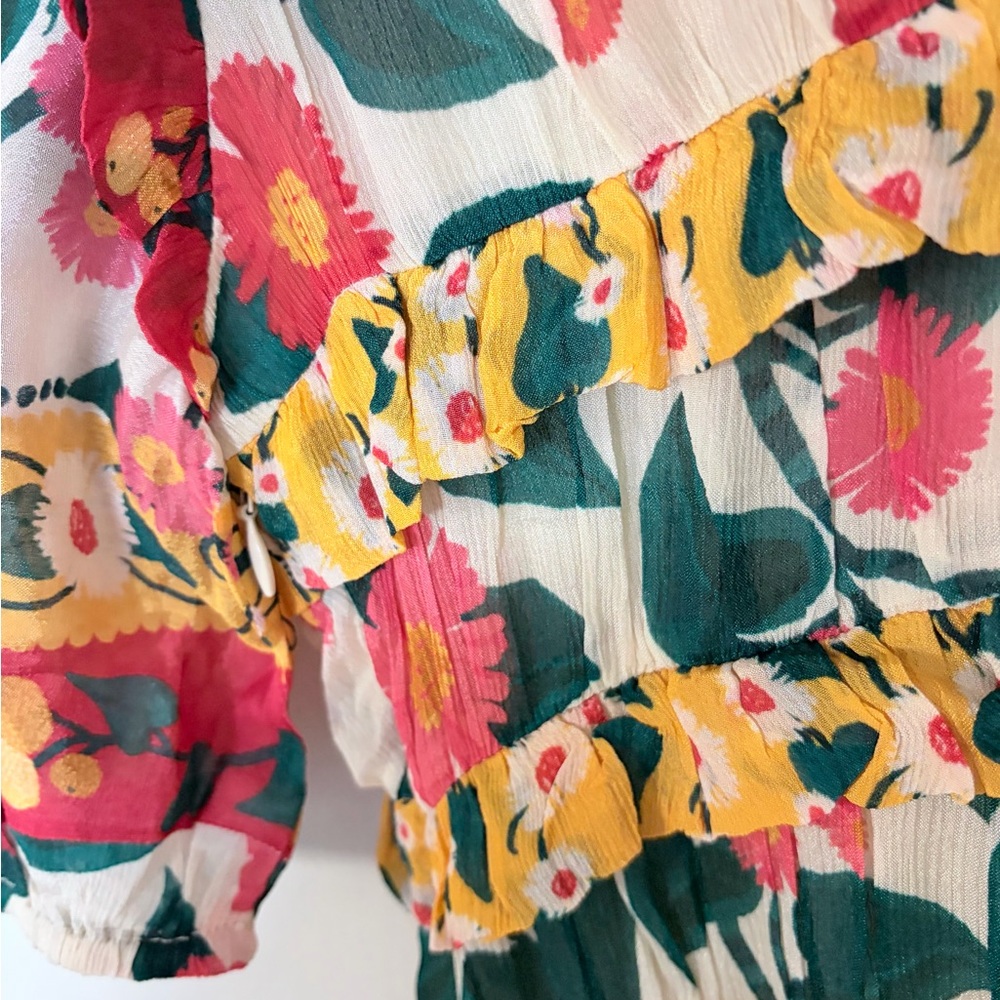 NWT $258 Farm Rio x Anthropologie Puff-Sleeve Fitted Mini Dress M - Picture 12 of 13